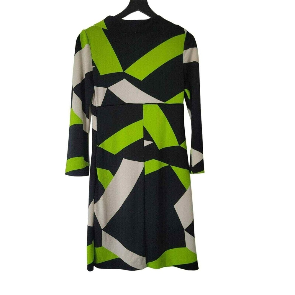 Didier Parakian Womens USA 6 Geometric Abstract V-Neck Empire Waist Dress Green - Picture 2 of 8